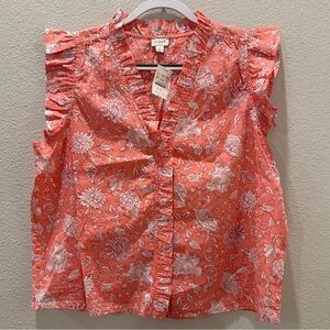 J. Crew Coral Floral Ruffle Blouse NWT XL